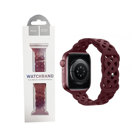 Hoco Silicone Hollow Bracelet WA09 for iWatch (42/44/45/49mm) Red Wine